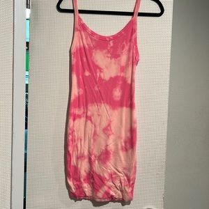 Cotton Citizen Ribbed Fitted Midi Dress Pink & Peach with Low Back, Size M